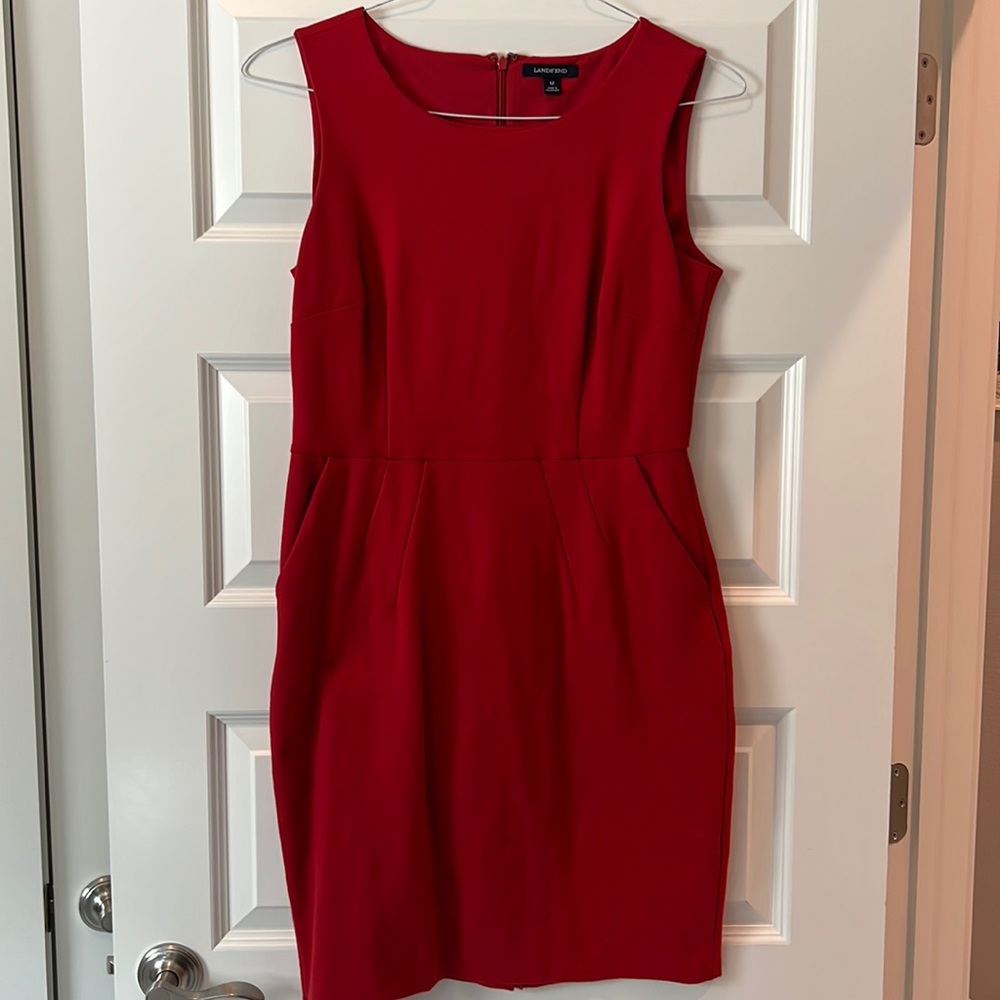 Lands End robust red ponte sleeveless dress, size 12